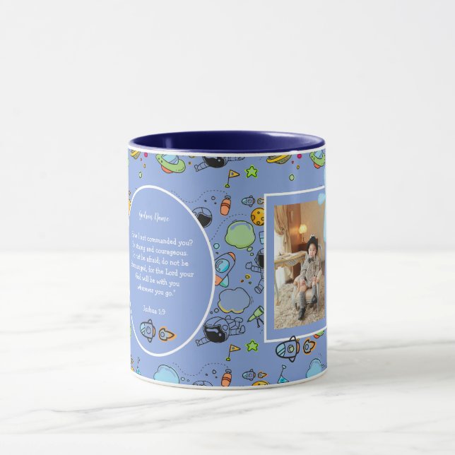 Boys Baptism PHOTO och Bible Verse Catholic Gift Mugg (Center)