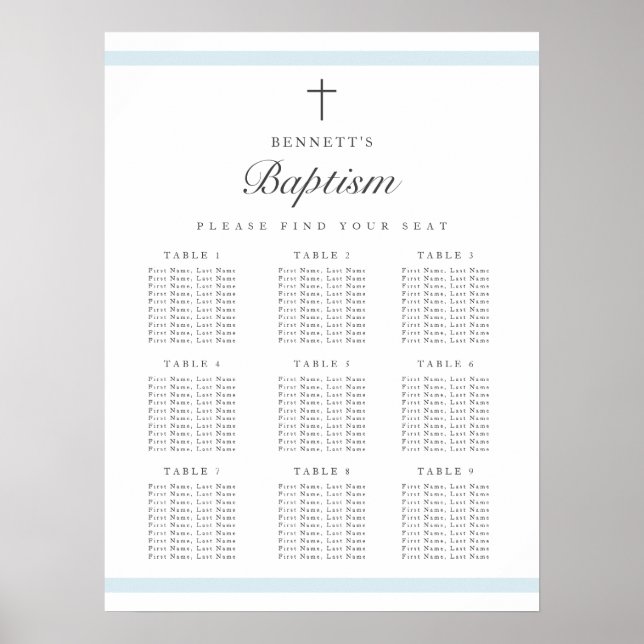 Boys baptism-sätesdiagram för moderna Eleganter Poster (Framsidan)
