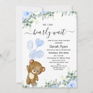Boys Barly Wait Bear Heart Balloths Babydusch Inbjudningar