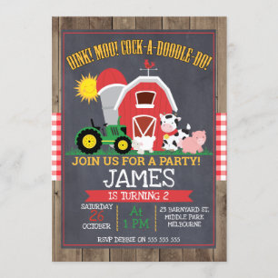 Boys Barnyard Chalkboard Birthday-inbjudan Inbjudningar