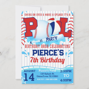 Boys Baseball Birthday Bassäng Party bjudan Inbjudningar