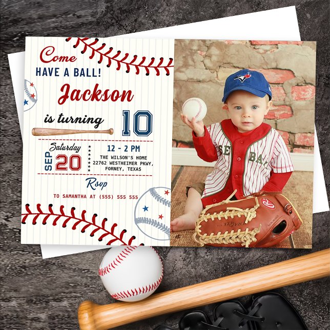Boys Baseball-fotoinbjudan med Födelsedagsfest Inbjudningar (Skapare uppladdad)