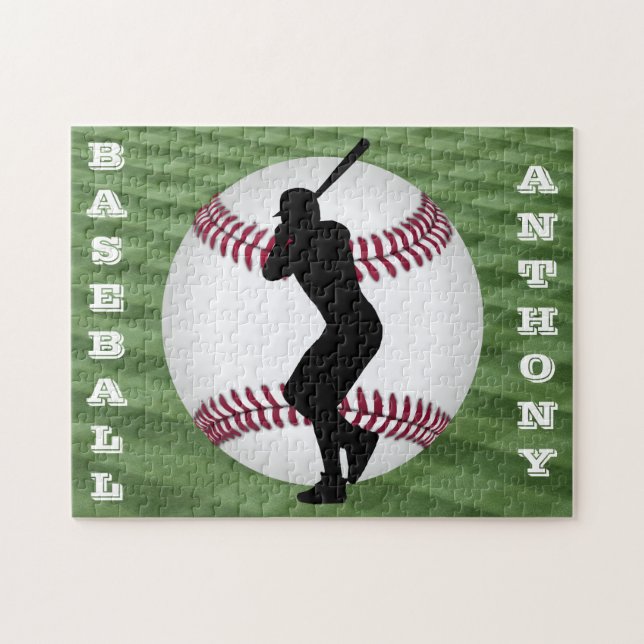 Boys Baseball Puzzle med Namn! Pussel (Horisontell)