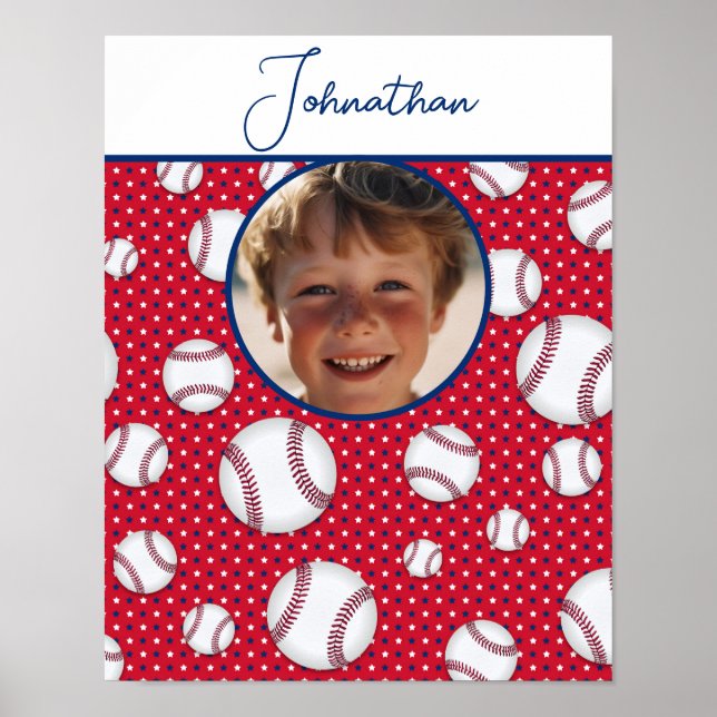 Boys Baseball Rött vitt blått Anpassningsbar Photo Poster (Framsidan)