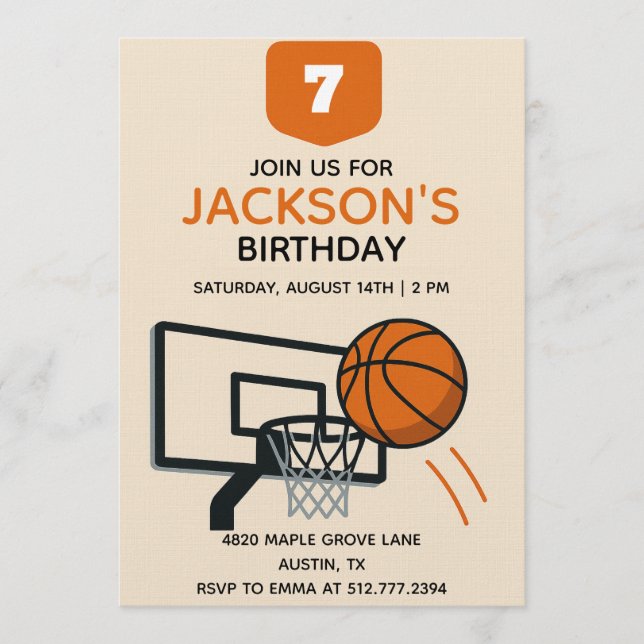 Boys Basketball Birthday • Editable Sports Party Inbjudningar (Framsida)