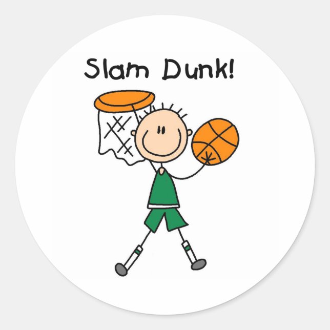Boys Basketball Slam dunk Runt Klistermärke (Framsida)