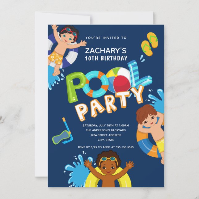 Boys Bassäng Party 10:e födelsedagen Inbjudningar (Framsida)