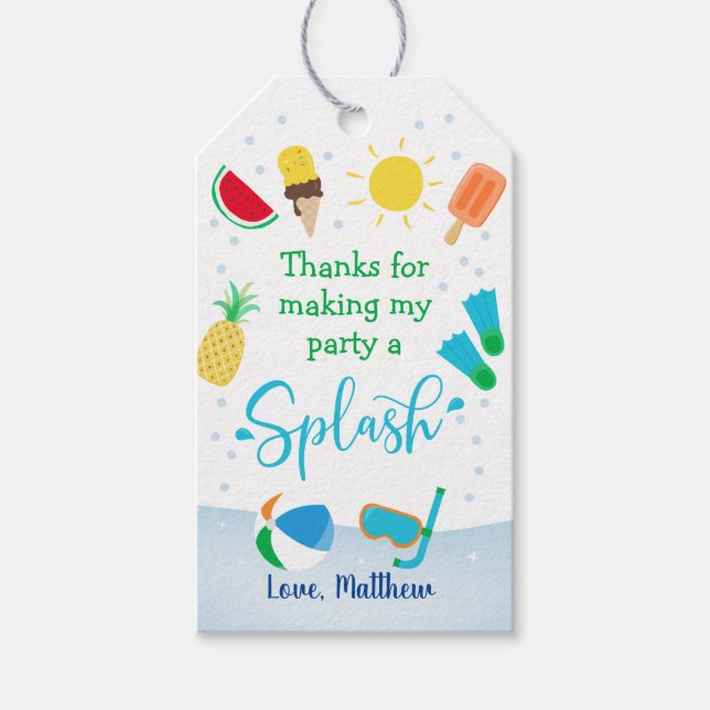 Boys Bassäng Party Birthday Tack Presentetikett (Framsidan)