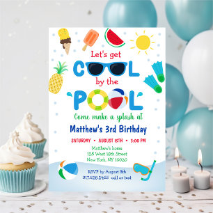 Boys Bassäng Party Låt oss Hämta Coola Birthday Inbjudningar