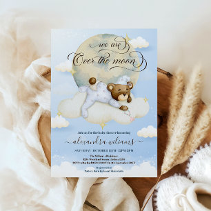 Boys Bear Cloures över Måne Baby Shower Inbjudningar