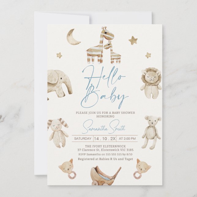 Boys Beige Mjukisdjur Baby Shower-inbjudan Inbjudningar (Framsida)