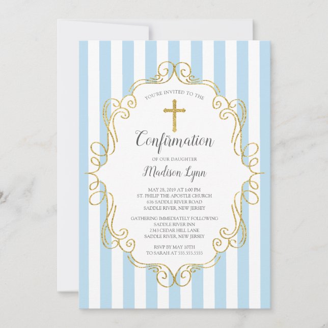 Boys-bekräftelse för Blue & Guld Ram Inbjudningar (Framsida)