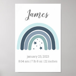 Boys Birth Stats Poster Personlig Rainbow