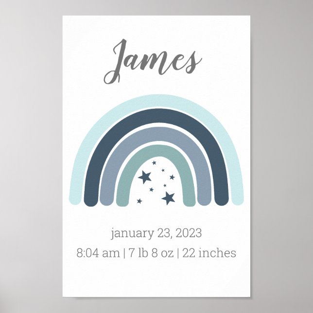 Boys Birth Stats Poster Personlig Rainbow (Framsidan)