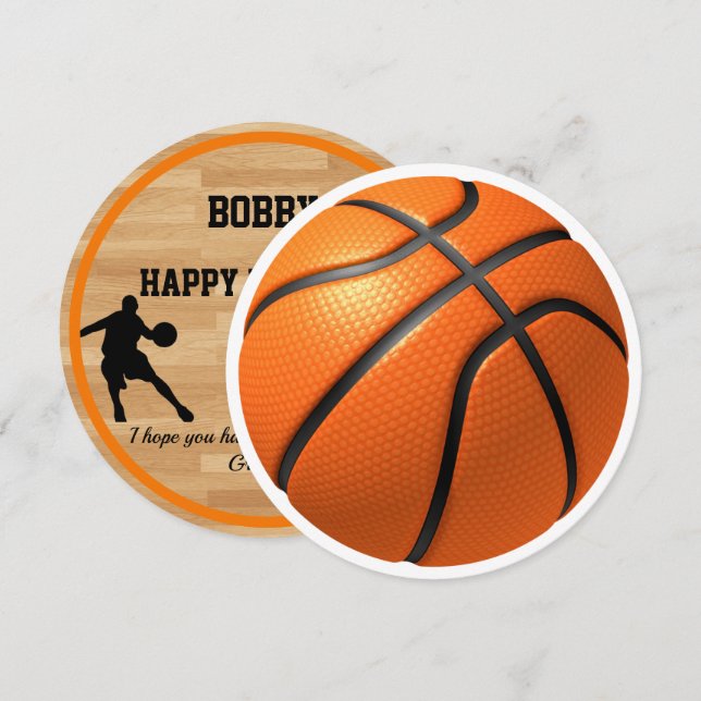 Boys Birthday Basketball Add Namn Round Card Kort (Fram/baksida)