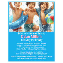 Boys Birthday Bassäng Party bjudan Flyer