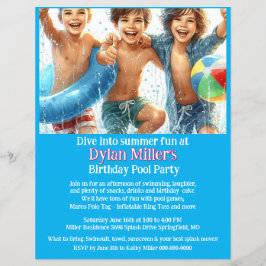 Boys Birthday Bassäng Party bjudan Flyer
