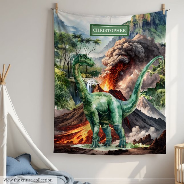 Boys Birthday Blanket med Namn Dinosaur Design Fleecefilt (Boys Birthday Blanket with Name Dinosaur Design)