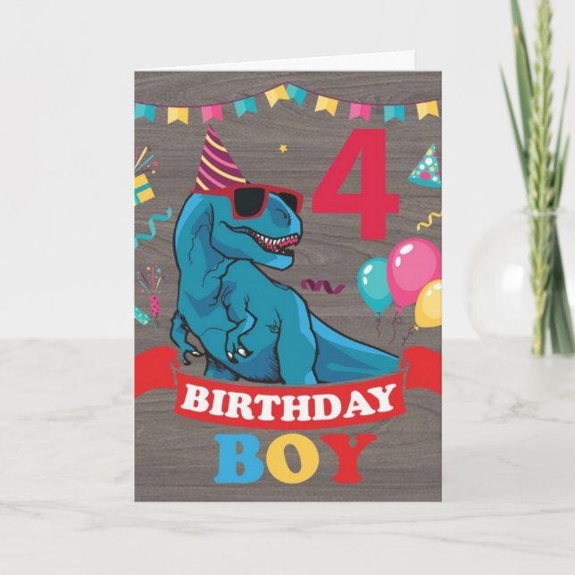 Boys Birthday Card - Dinosaur Firande Kort (Framsida)
