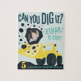 Boys Birthday Construction Lastbil Blue Gult Pussel