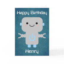 Boys Birthday Cute Tecknad Robot Blue