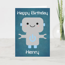 Boys Birthday Cute Tecknad Robot Blue Kort