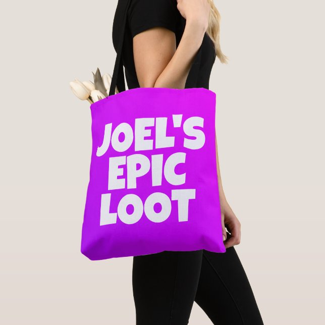Boys Birthday Epic Loot Gamer Neon Lila Anpassning Tygkasse (Närbild)