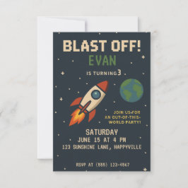 Boys Birthday - Outtter Space rocketship Inbjudningar