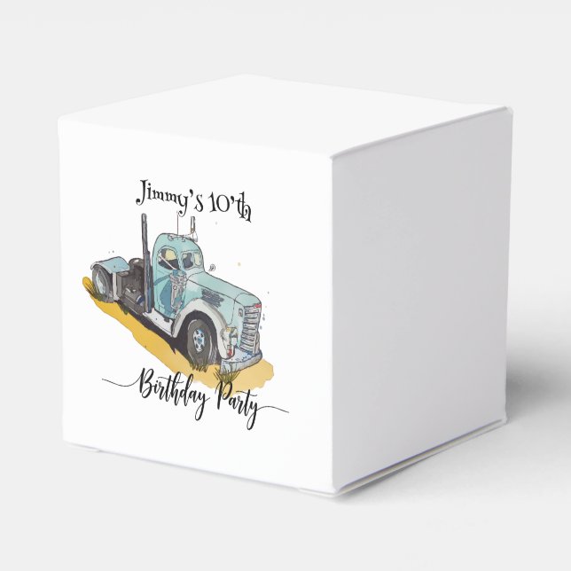Boys Birthday Party Blue Semi Truck Presentaskar (Baksidan Sidan)