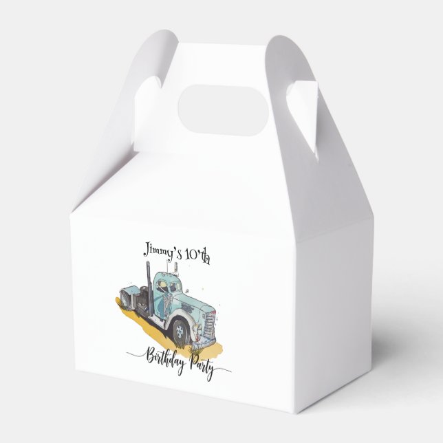 Boys Birthday Party Blue Semi Truck Presentaskar (Baksidan Sidan)