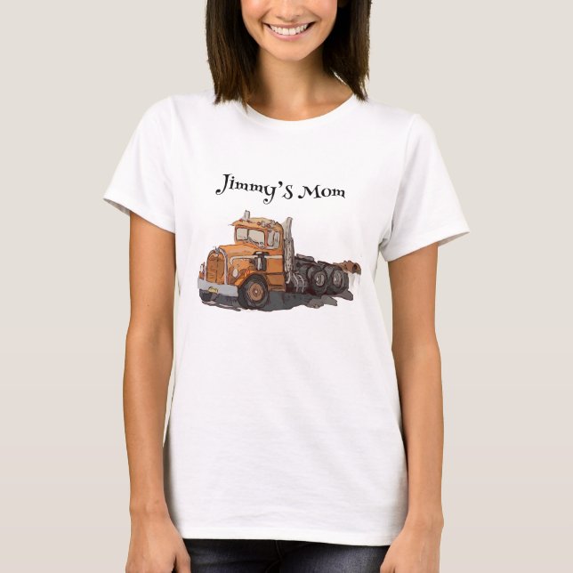 Boys Birthday Party Orange Semi Truck T Shirt (Framsida)