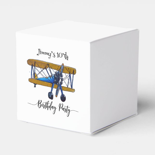 Boys birthday party with blue and yellow biplane presentaskar (Baksidan Sidan)