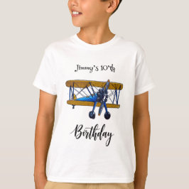 Boys birthday party with blue and yellow biplane t shirt