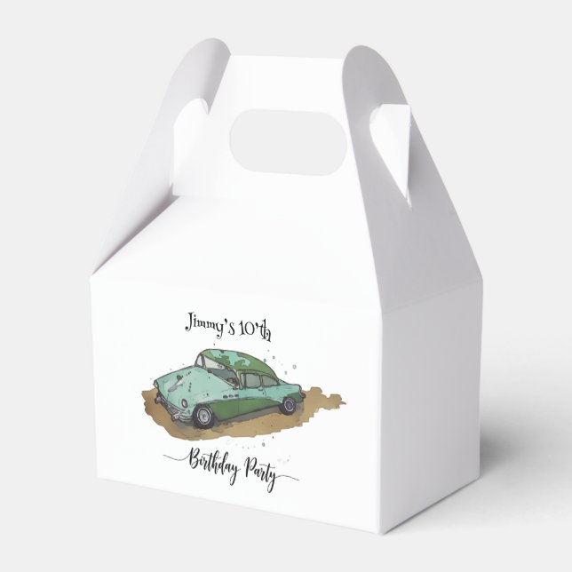 Boys birthday party with two toned sedan presentaskar (Baksidan Sidan)