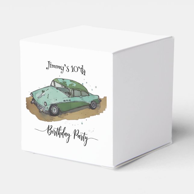 Boys birthday party with two toned sedan presentaskar (Baksidan Sidan)