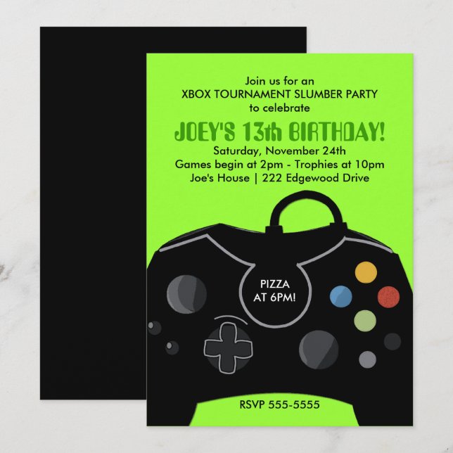 BOYS Birthday Video Game Station Party-inbjudan Inbjudningar (Fram/baksida)