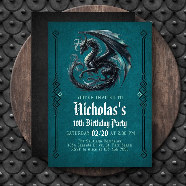 Boy's Black Dragon Birthday Invitation Inbjudningar (Skapare uppladdad)