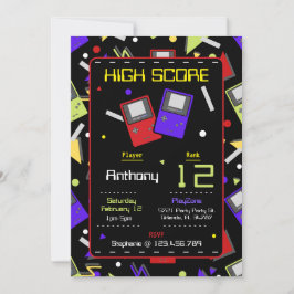 Boys Black Retro Gaming Birthday Inbjudningar