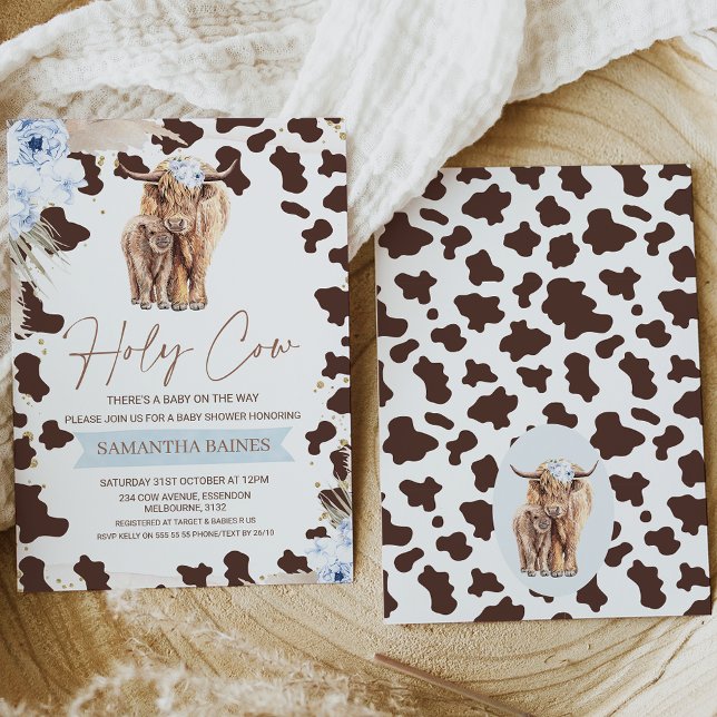Boys Blommigt Boho Heliga Cow Highland Cow Baby Sh Inbjudningar (Skapare uppladdad)