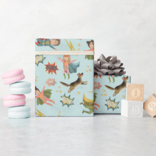 Boys Blue Action Superhjälten Barns födelsedag Presentpapper