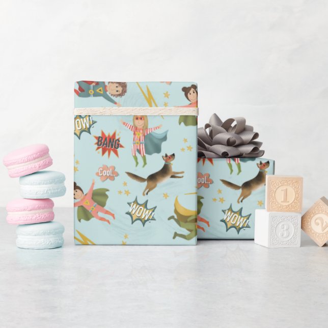 Boys Blue Action Superhjälten Barns födelsedag Presentpapper (Baby Shower)