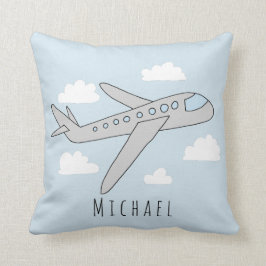 Boys Blue Airplane Travel Design och Namn Nursery Kudde