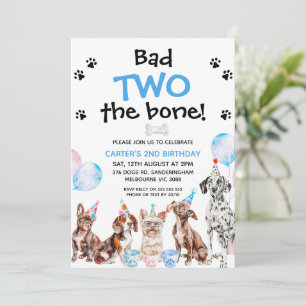 Boys Blue Bad Two Bone Hundar 2:a födelsedagen Inbjudningar
