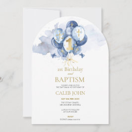 Boys Blue Baptism och 1:a födelsedagsbjudande Inbjudningar