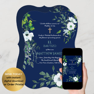 BOYS Blue BAUTIZO Bautismo Baptism Botanism Inbjudningar
