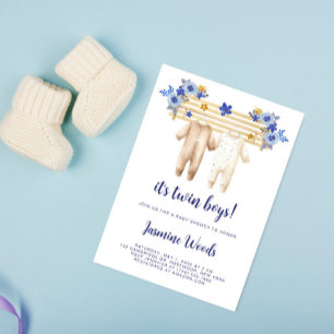 Boys Blue Blommigt Boho Tvätt Baby Shower Inbjudningar