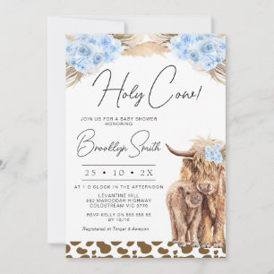 Boys Blue Blommigt Highland Cow Baby Shower Inbjudningar