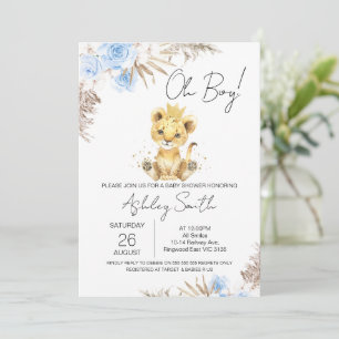 Boys Blue Boho Blommigt Lejon babyvisningsprogram Inbjudningar