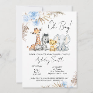 Boys Blue Boho Blommigt Safari Baby Shower Inbjudningar