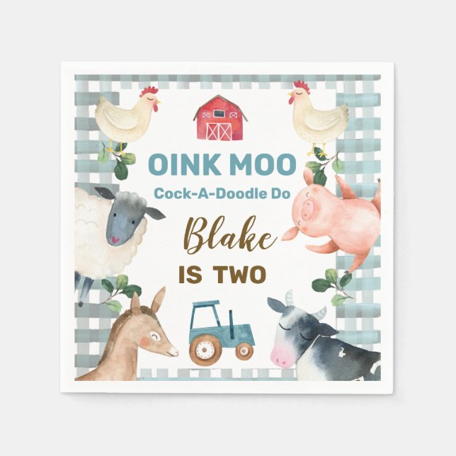 Boys Blue Boskap Tractor Birthday Napkin Pappersservett (Framsidan)